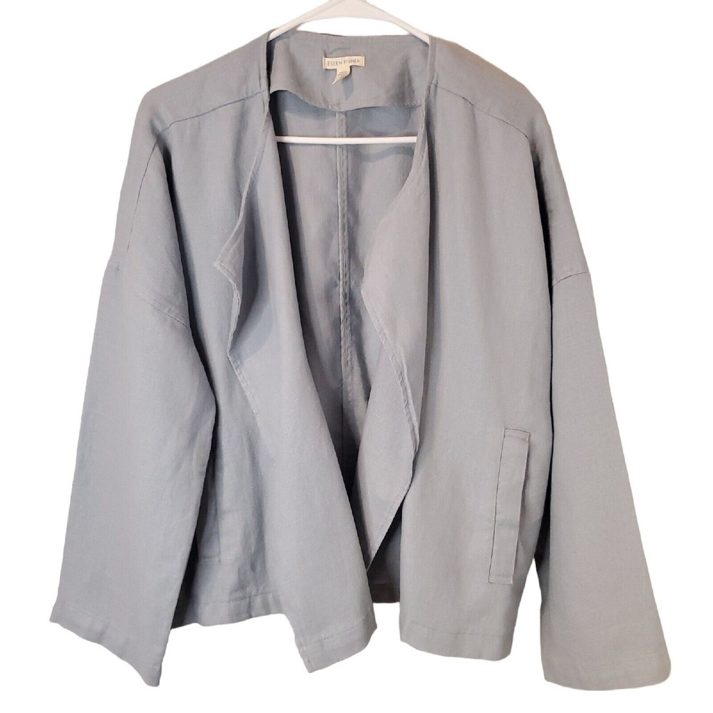 Eileen Fisher Women's Organic Linen Blazer Jacket Size Small Blue Drapey Light